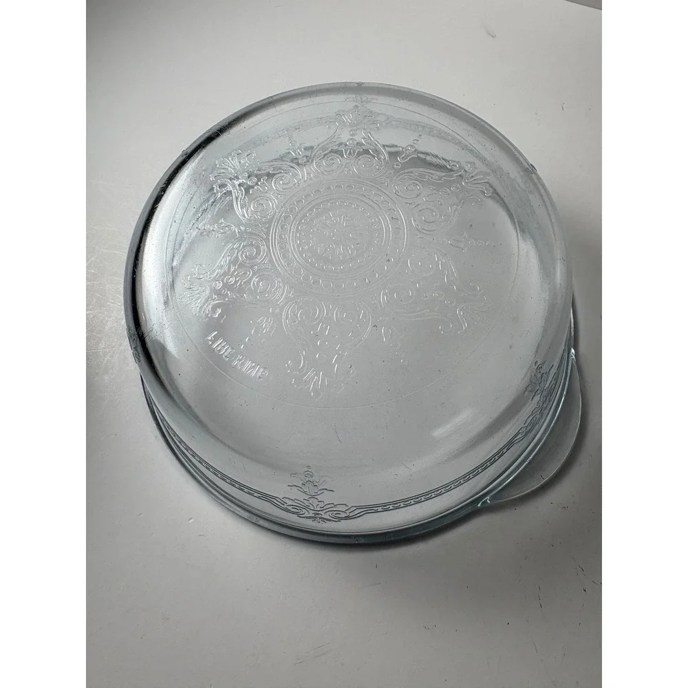 Fire King Philbe Sapphire Blue Glass Casserole Dish with Lid Embossed Filigree